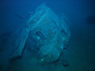 Bridge deck head resting against Director Control Tower on seabed